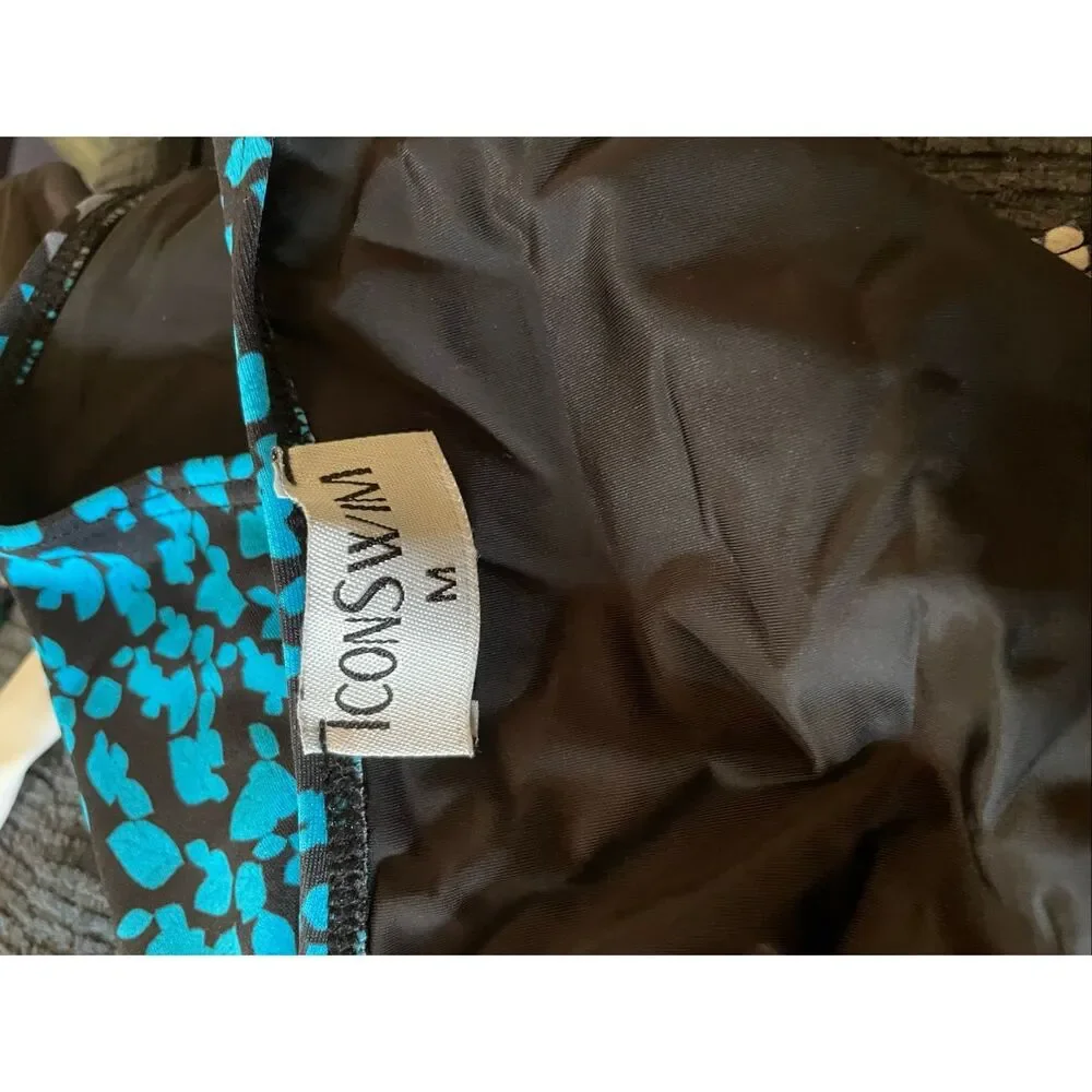 Icon Swim Medium One Piece Bikini Plunge Neck Halter Open Back Blue